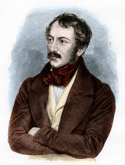 Retrato de Nikolaus Lenau (gravura a cores) de French School