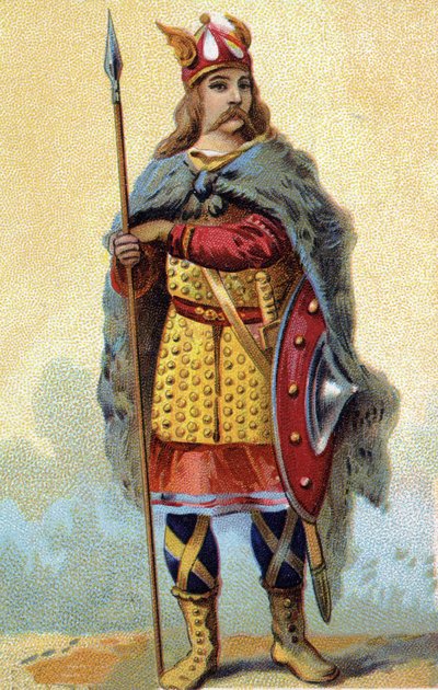 Retrato de Pharamond (ou Pharamun ou Faramund ou Paramund), rei dos Francos Salianos (reinam entre 420-428). Cromolitografia por volta de 1890. de French School