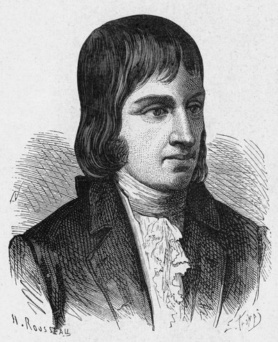 Retrato de Philippe Lebon (1769 - 1804), engenheiro e químico francês (inventor da iluminação a gás) - no "Album de la Science; cientistas ilustres; Grandes descobertas" 1896. de French School
