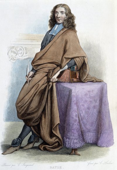 Retrato de Pierre Bayle, filósofa e escritora francesa (1647-1706) - em "Le Plutarque francais", de Mennechet de French School