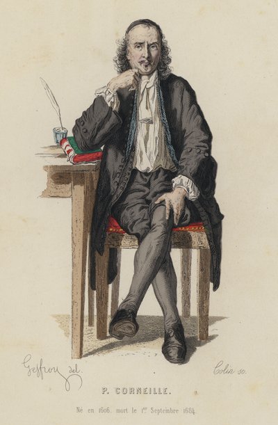 Retrato de Pierre Corneille, dramaturgo francês (gravura a cores) de French School