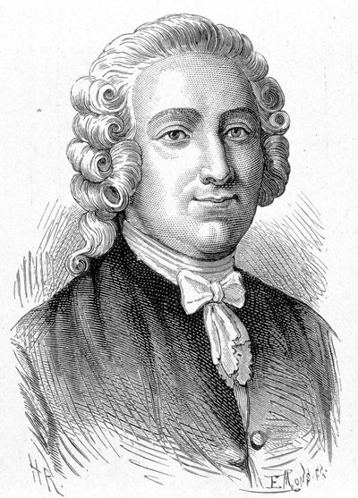 Retrato de Pierre Joseph Macquer (1718 - 1784), químico e médico francês - no "Album de la Science; cientistas ilustres; Grandes descobertas" 1896. de French School