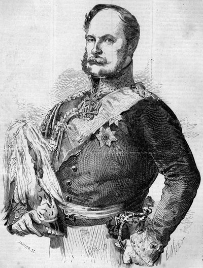 Retrato do Príncipe Frederic Guillaume Louis (1797-1888), futuro Guilherme I, Rei da Prússia e Imperador da Alemanha. Gravura em "Le Monde Illustré" n°30 de 7 de Novembro de 1857. de French School