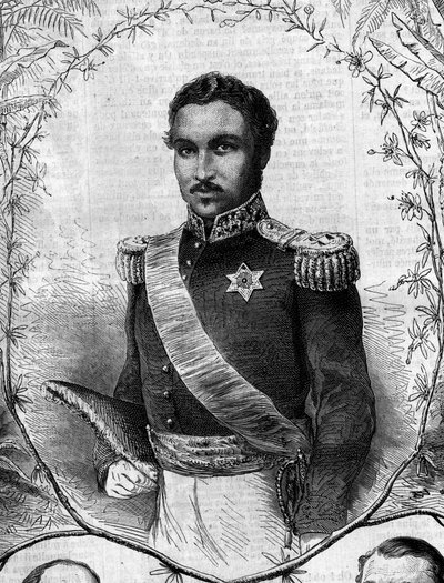 Retrato de Radama II (1829-1863), Rei de Madagascar. Gravura em "Le Monde Illustré" n°268 de 31 de Maio de 1862. de French School