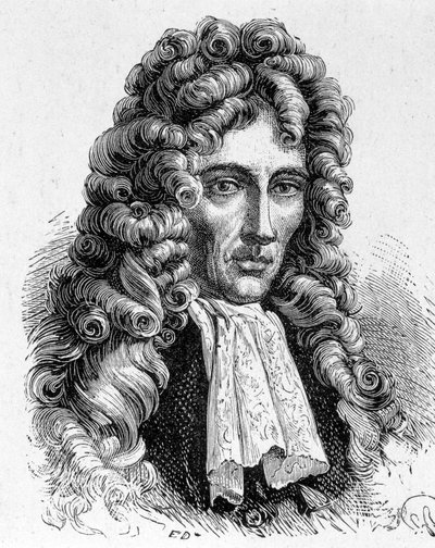 Retrato de Robert Boyle (1627 - 1691), físico e químico irlandês - em "Album of Science; Ilustres cientistas; Grandes descobertas" 1896. de French School