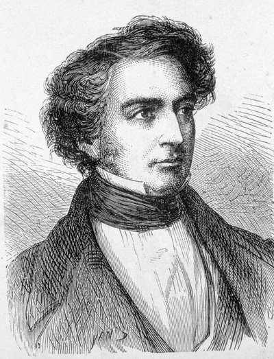 Retrato de Robert Stephenson (1803 - 1859) - em "Album of Science; Illustrous Scholars; Great Discoveries" 1896. de French School