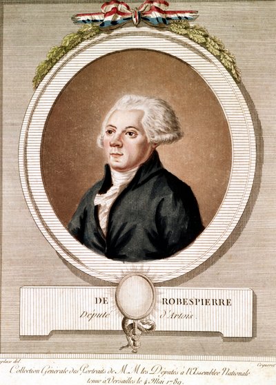 Retrato de Robespierre (gravura) - Retrato de Maximilien Robespierre em medaillon na serie des portraits des deputes na Assembllee Nationale realizada em Versalhes em 4/05/1789 de French School