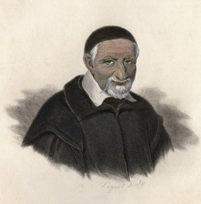 Retrato de São Vicente de Paulo (1581-1660), sacerdote francês e amonier. em "Portraits des Hommes Useful" (Retratos dos Homens Úteis) de French School