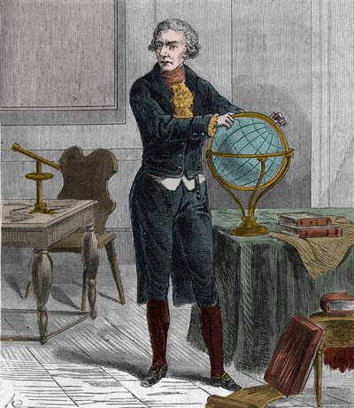 Retrato de Sir Friedrich Wilhelm Herschel (1738-1822), astrónomo e físico britânico alemão - Retrato de William Herschel astrónomo britânico nascido na Alemanha - Gravura em "Ciências ao alcance de todos - física e química popular" por Alexis Clerc - de French School