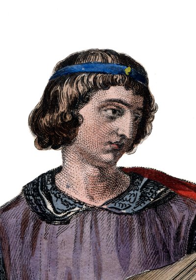 Retrato de Teobaldo I (1201-1253), Conde de Champagne (como Theobald IV) desde o nascimento e Rei de Navarra de 1234. de French School