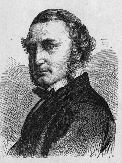 Retrato de Thomas Russell Crampton (1816 - 1888), engenheiro britânico: ele desenhou uma locomotiva de alta velocidade, construiu a rede hidráulica de Berlim e participou no estabelecimento do cabo submarino entre Calais e Douvres - em "Album of Science; i de French School