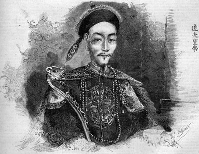 Retrato de Toa Kwang (Toa-Kwang ou Daoguang) (1782-1850), Imperador da China da Dinastia Qing. Gravura em "Le Monde Illustré" n°136 de 19 de Novembro de 1859. de French School