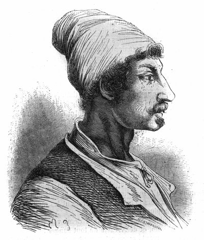 Retrato de Tommaso Aniello, conhecido como Masaniello (1622-1647), um pescador napolitano, ele tomou a cabeça da revolta contra os espanhóis em Nápoles, em 1647. Gravura a partir de 1852. de French School