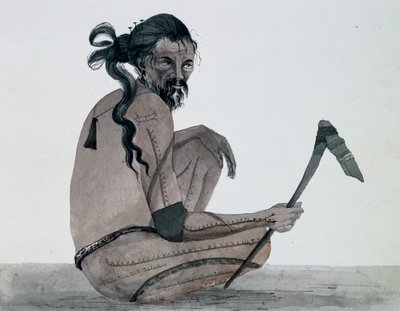Retrato de nativo da ilha de Ualan, Caroline Archipelago, aguarela de Jules-Louis Lejeune, baseado em Voyage around world de French School