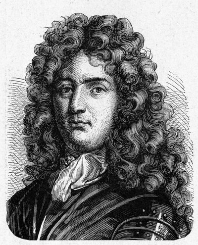 Retrato de Vauban (1633 - 1707). (Sébastien Le Prestre de Vauban) (Maréchal de France e engenheiro militar) - no "Album de la Science; cientistas ilustres; Grandes descobertas" 1896. de French School
