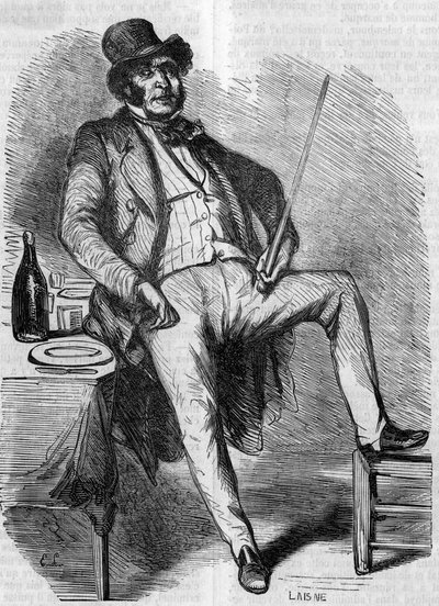 Retrato de Vautrin, personagem do romance "O Pai Goriot". Gravura de meados do século XIX. Ilustração de "O Pai Goriot" de Honore de Balzac (1799-1850). de French School