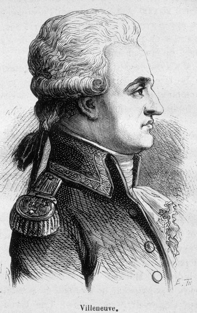 Retrato de Villeneuve, almirante francês (1763 - 1806), iniciou a batalha de Trafalgar, que foi um desastre, e depois suicidou-se - em “” L&39;Histoire de France ”” de Henri Martin de French School
