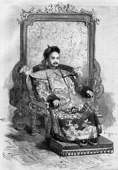 Retrato de Xianfeng (1831-1861), Imperador da China da Dinastia Qing. Gravura em "Le Monde Illustré" n°199 de 2 de fevereiro de French School