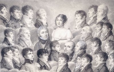 Retrato de uma jovem cercada por seus admiradores, de French School