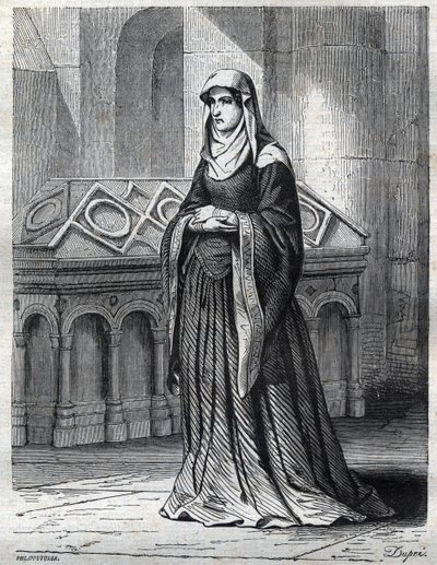 Retrato da freira beneditina que teria sido amante e irmã do Papa Gregoire XII e mãe de Eugene IV (Gabriele Condulmer 1383-1447). Gravura na "História dos Papas (...) Crimes da Rainha Rei e Imperadores através do Centúrnio de French School