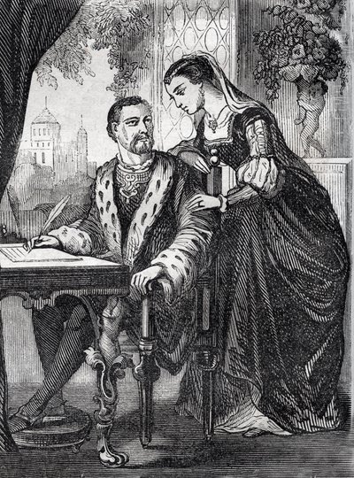 Retrato do Rei de França Henri II (1519-1559) e Diane de Poitiers (1499-1566)" (Retrato do Rei de França Henri II e Diane de Poitiers) - gravura - de French School