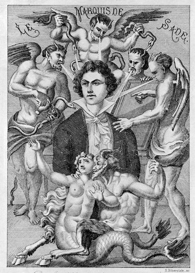 Retrato do Marquês de Sade, frontispício da "correspondência da Madame Gourdan de French School