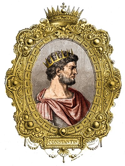 Retrato do Imperador Romano Constantino I O Grande (274-337). Gravura em "Histoire des papes-kings-queens-et-empereurs a travessa les centuries" de Maurice Lachatre de French School