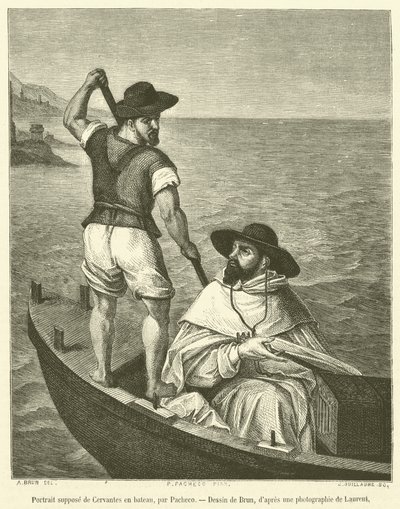 Retrato de Cervantes em um barco (gravura) de French School