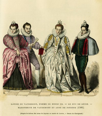Retratos em 1581, de Louise de Vaudemont (1553-1601), Rainha de França, esposa de Henrique III (1551-1589), do terceiro Duque de Guise, Henri I, conhecido como Balafre (1549-1588), de Margarida de Lorena (1564-1625), filha do Conde de Vaudemont (Nicolau de French School
