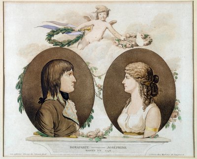 Retratos de Napoleão Bonaparte (1769-1821) e Josefina de Beauharnais (1763-1814) casados em 1796" Aguarela anónima por volta de 1800. Sol 0,21x0,23 m Malmaison, musee du chateau de French School