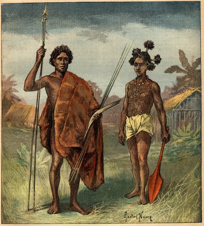 Retratos de dois povos indígenas da tribo Marringong, Nova Gales do Sul (Austrália). Gravura em "La Terre Illustree" n°97 de 8 de setembro de 1892. de French School