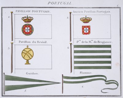 Bandeiras portuguesas, de um livro francês das bandeiras, c.1819 de French School