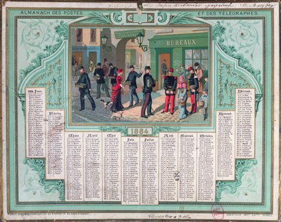 Calendário dos Correios de 1884 de French School