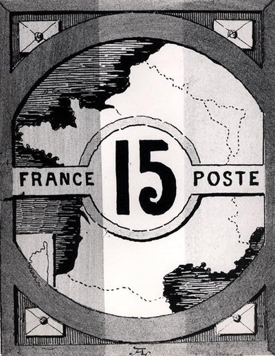 Carimbo postal representando um mapa da França, final do século XIX (foto a p/b) (foto a p/b) de French School