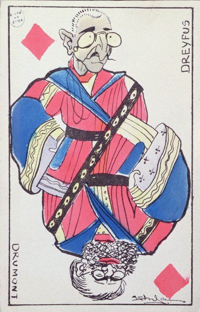 Caricaturas de cartão-postal de Alfred Dreyfus (1859-1935) e Edouard Drumont (1814-1917), final do século XIX de French School