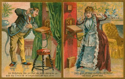 Cartão postal, caracterizando, telefone de French School