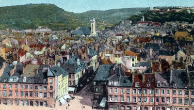 Postal da vista da Torre Madeleine, Besançon, c. 1930 (lito colorido) de French School