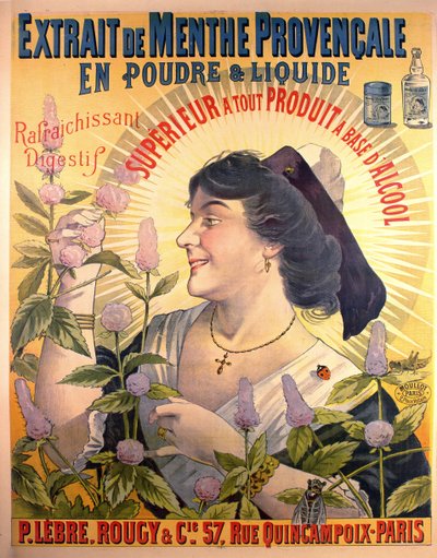 Cartaz publicitário Menthe Provencale Extract Francês digestivo de French School
