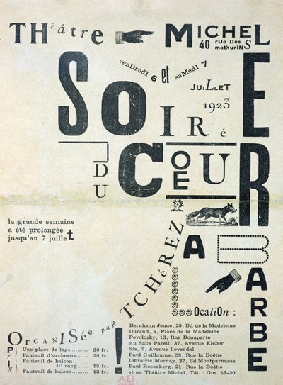 Poster publicidade Soiree du Coeur um Barbe no Teatro Michel 6 e 7 de julho de 1923 de French School