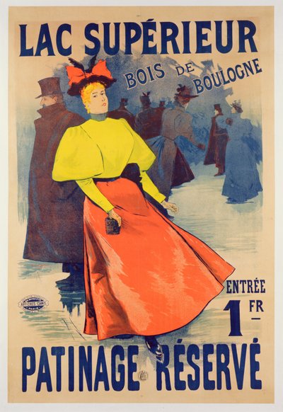 Cartaz publicitário uma pista de patinação no superieur Lac no Bois de Boulogne de French School