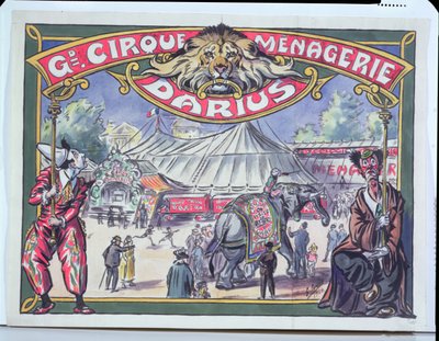 Cartaz publicitário do Grande Cirque Menagerie Darius, 1924 (wc no papel) de French School
