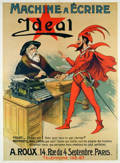 Cartaz publicitário a máquina de escrever Ideal de French School