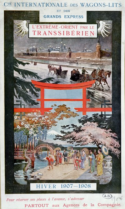 Cartaz publicitário da Ferrovia Transiberiana, inverno 1907-8 de French School