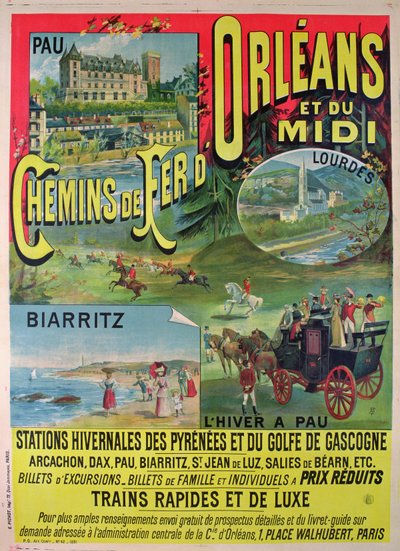 Cartaz publicitário das ferrovias de Orleans e Midi, França de French School