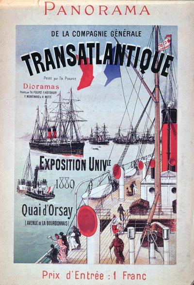 Cartaz publicitário do stand da Compagnie Generale Transatlantique na Exposição Universal de 1889 de French School