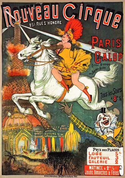 Cartaz para uma revista equestre no "" Nouveau Cirque "" na rue Saint Honore em Paris de French School