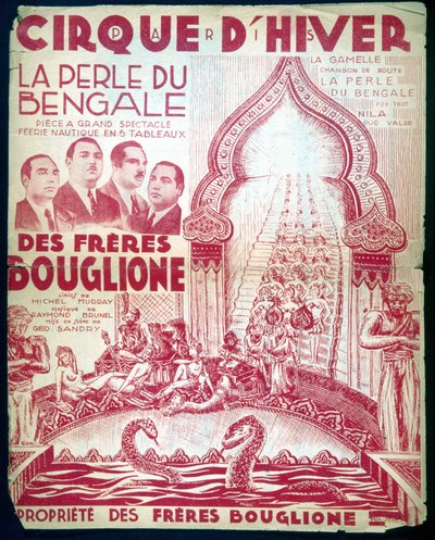 Cartaz para o show dos irmãos Bouglione "A pérola de Bengala" no Cirque d