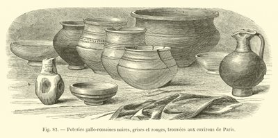 Cerâmica galo-romana preta, cinza e vermelha encontrada em Paris de French School