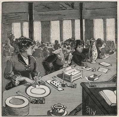 Olaria: oficina de pintura em porcelana no século XIX, em França. Gravura a partir de 1880 em "Les arts et metiers illustres" de Adolphe BITARD. de French School