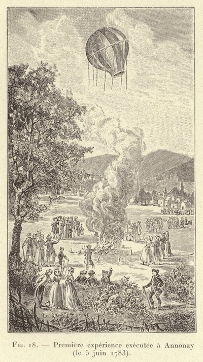 Primeira experiência realizada em Annonay (5 de junho de 1783) (gravura) de French School